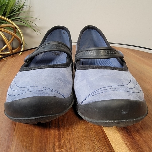 CROCS Mary Janes Blue Nubuck Leather Wrapped Shoes Flats Comfy Size 6 - Picture 12 of 17